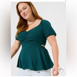 Torrid Plus Size 1X Babydoll Rayon Slub With Side Cutouts Top Short Sleeve Top